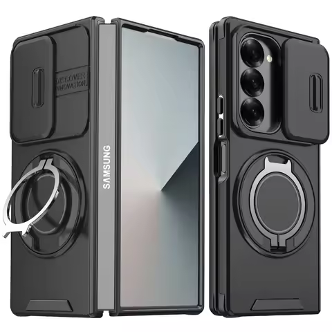 For Samsung Z Fold6 Case Galaxy Z Fold7 Cover Fold 6 7 Magnetic Ring Armor Slide Camera Lens Case Ma