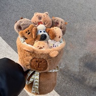 Oldlaiben  ช่อดอกไม้ตุ๊กตา เย็บร้อย Stitch ตุ๊กตาช่อดอกไม้ น่ารัก ถุงของขวัญ + การ์ดอวยพร ของขวัญสร้