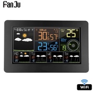 FanJu Wifi Weather Station Wall ดิจิตอลนาฬิกาปลุกเครื่องวัดอุณหภูมิเครื่องวัดความชื้น Future พยากรณ์อากาศทิศทางลมบารอมิเตอร์