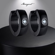 Meaeguet Hoop Earrings for Men Stainless Steel Black Unique Zircon Small Hoop Earrings for Men Huggi