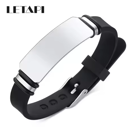 LETAPI New Brand Fashion White Black Stainless Steel Silicone Medical Alert ID Custom Bracelets Engr