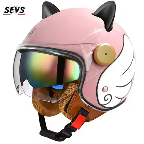 Motorcycle Helmet Retro 3C & DOT Certified Half Face ABS Helmet Dual Visor Hidden Sun Shield Removab