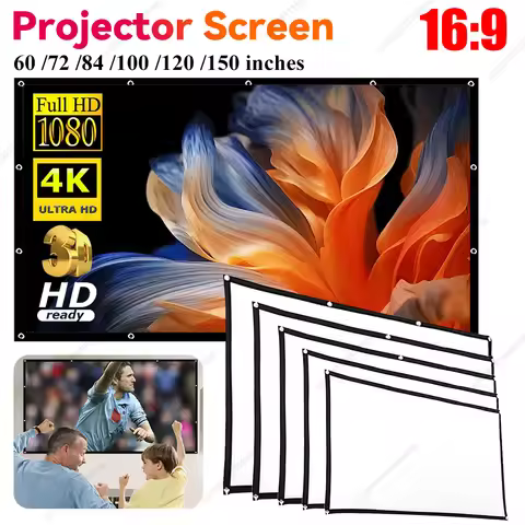 16:9 Ratio Hight-density Portable Projection Screen 1080P 3d 4K HD Projector Movie 60 72 84 92 100 1