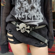 PEWANY Skull Wide Waistband, Hip-hop Y2K Black Rivet Belt, Fashion Adjustable Rhinestone Alloy Skele