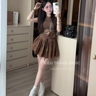 Shirt and skirt set, lady's skirt set, printed zip top set with embossed floral lace skirt K87