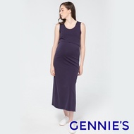 [Gennies Gennies] Stretch Sleeveless One-Piece Nursing Dress-Purple (T1J11)