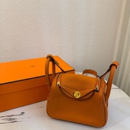 Hermes愛馬仕橘金釦mini lindy