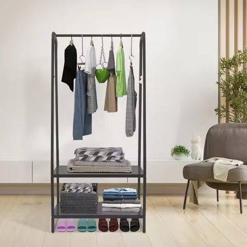 Clothes Rack with Bottom Shelves Home Clothes Rack Standing Clothes Rack