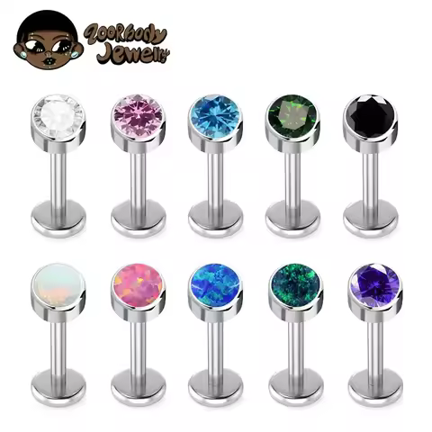 ASTM F136 Titanium Piercing CZ Labret Earrings Stud 16G 18G Tragus Helix Cartilage Conch Flatback Ea