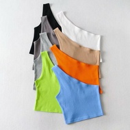 One Shoulder Cropped Tanks Top Women Summer Sleeveless Tanks Camis Sexy Oblique Collar Elastic Corse