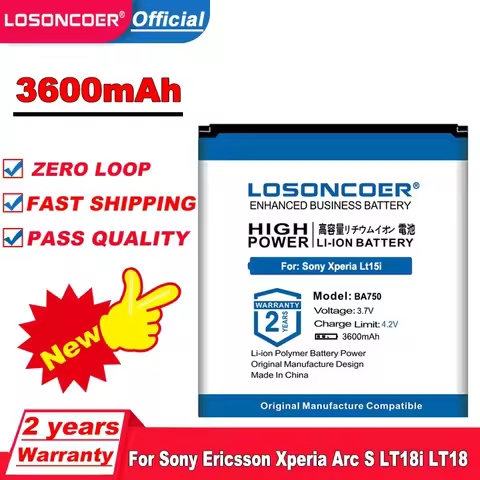 LOSONCOER 3600mAh BA750 For Sony Ericsson Xperia Arc S LT15i X12 LT18i X12 Mobile Phone Battery