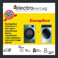 EuropAce EFW 9101Y + EDY 8801Y SILVER/GUN  METAL 10KGFRONT  LOAD WASHER + 8KG HEAT PUMP  DRYER