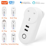 Tuya US EU UK AU Israel Brazil WIFI Smart Socket Mobile Plug with USB Charging Remote Control Timer 