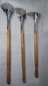 HEAVY DUTY  STAINLESS WOOD HANDLE ( SANDOK SIANSE EXTRA LARGE SET OF 3)