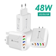 4-Port USB Charger, 18W PD, 5-in-1 Charger, 48W Multi-Port Charger, PD Fast Charging, 4U+PD