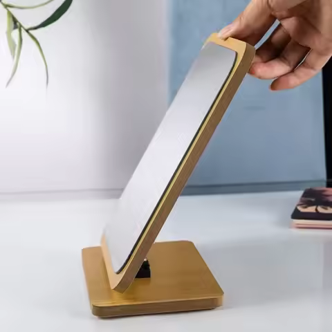 Simple Wooden Vanity Mirror Single Sided Folding Design Makeup Mirror Rotating HD Cosmetic Mirror De