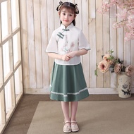 Bé Gái Hán Phục Bộ Hai Món Xuân Hè Phong Cách Trung Hoa Sườn Xám Gió Cổ Xưa Cho Trẻ Em Váy Bộ Đồ Dân
