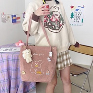Bear Boat Corduroy Tote Bag Tas Selempang Bahu Wanita Motif Beruang Korean Style Perempuan Stylish T