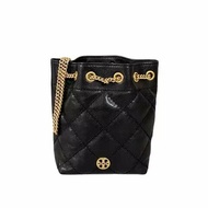 【TORY BURCH】菱格紋鏈帶水桶包-黑色
