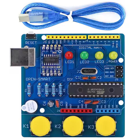 OPEN-SMART Blue DIY ATmega328P Development Board Module CH340 Driver with Buzzer LED Button +USB Cab