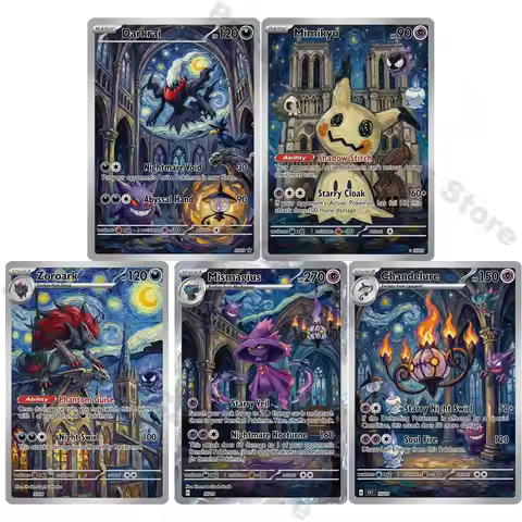 Pokemon Cards PTCG Oil Painting Style Darkrai Mimikyu Zoroark Mismagius Chandelure Collection Cards 