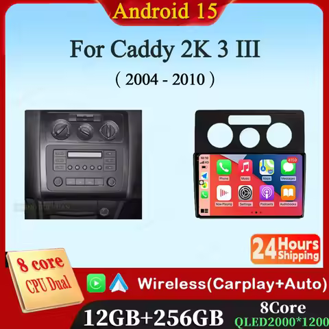 Android 15 Carplay Auto For Volkswagen Caddy 2K 3 III 2004 - 2010 Car Radio Multimedia Video Player 