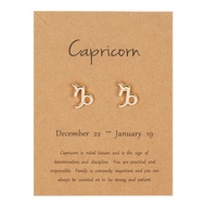 COLORFUL BLING Card Horoscope Zodiac Stud Earrings 12 Constellation Astrology 18K Gold Plated Little