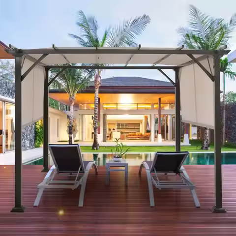 Tangkula 10 X 10Ft Outdoor Pergola, Patio Furniture Shade Structure, Outdoor Steel Pergola Gazebo Wi