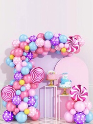 1套幻想彩虹棒棒糖生日派對鋁質棒棒糖草莓波點氣球套裝