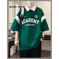 BLACK Snow T-Shirt ACADEMY Turtle Neck Short Sleeve Men's Korean T-Shirt High Collar Unisex Turtlene