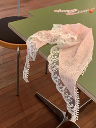 *Ready stock*French Lace Triangle Scarf Atmospheric Floral Silk Scarf Womens Retro Decorative Headsc