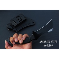มีดเดินป่า ASSASSIN No.KT09 พร้อมซองทรง KYDEX ใบมีดโค้ง KARAMBIT รมดำ