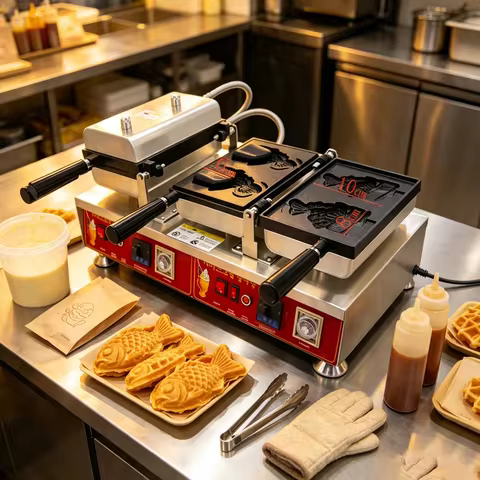 Electric Taiyaki Fish Waffle Maker Ice Cream Waffle Cone Maker Making Machine Fish Waffle Machine
