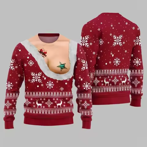 Funny Ugly Xmas Sweater Pullover, Long Sleeve Crewneck Holiday Gift for Men Women, Soft Novelty Chri