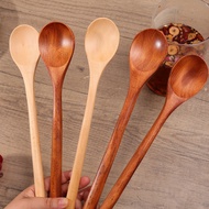 Wooden Long-Handled Spoons - Stirring Cooking Spoon - Round Headed Thin Handled Soup Spoon - Minimal