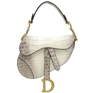 Dior 手提包 迷你馬鞍包 白色 x 灰色鱷魚Dail 尼羅河 M0447CCHI030U 白色鱷魚皮