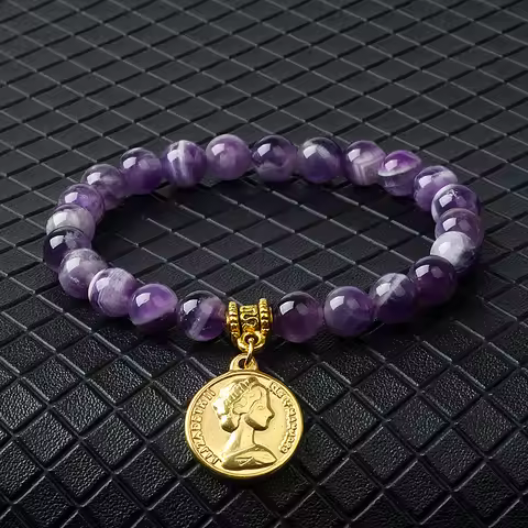 Elizabeth Queen Charm Bracelets for Women Stainless Steel Elizabeth II Coin Pendant Bracelet Nature 