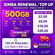 SIMBA main account Top Up Renewal Service Wallet top up -$2 / $3 / $5 /$10
