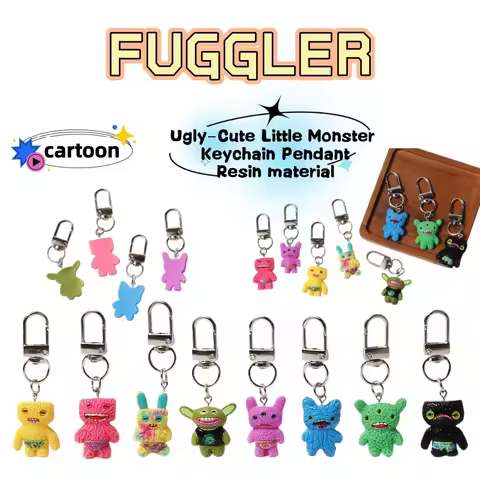 FUGGLER Budding Monster Anime Cartoon Ugly Cute Little Monster Keychain Funny Colorful Fur Monster B
