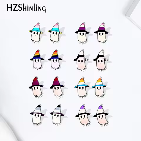 2023 Cartoon lgbtq Pride Flag Rainbow Ghost Acrylic Resin Stud Earrings Epoxy Handmade Jewelry Gifts