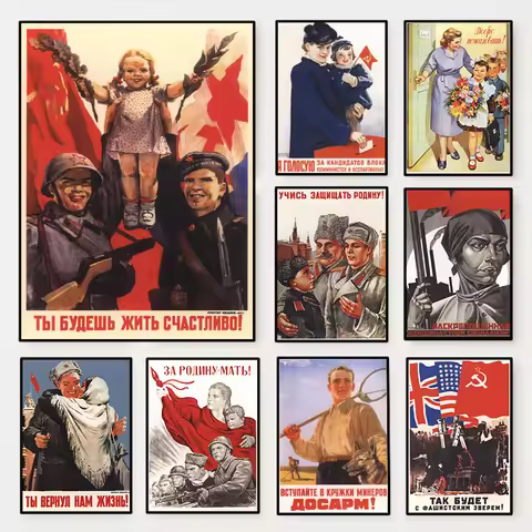 Vintage Soviet USSR Communist Propaganda Poster Lenin WW2 Stalin Collection Canvas Painting Wall Art