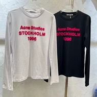 Acne Studios Tshirt Coat Tag Simple O-Neck Summer Printing Men Women Cotton Oversize Long Sleeve Bla
