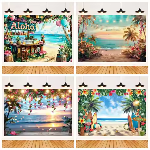 Summer Hawaii Party Supplies Backdrop Banner Decoration Aloha Coconut Tree Surfboard Baby Shower Pho