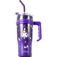 Tumbler Bertebat Keluli Tahan Karat Kuromi dengan Penutup, Jerami & 1200ml - Saiz XL, Ungu