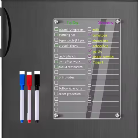 1set Acrylic Magnetic Fridge Planner Kit - Clear Dry Erase Board with To Do and Shopping List, Fridg