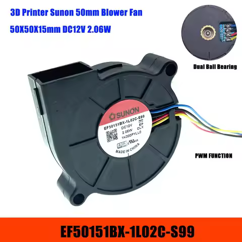 New 3D Printer Printing Blower Fan Sunon 50mm 5015 12V PWM 4Wire EF50151BX-1L02C-S99 DC 12V 2.06W 50
