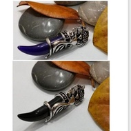 Biker/Rocker High Polished Stainless Steel Wolf Inlay Black/Purple Tooth Glass Stone.