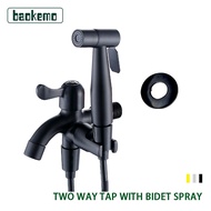 FULL SET black/silver 304 Stainless Steel Two Way Tap Bathroom Faucet with Bidet Spray Holder and Flexible Hose Sprayer Set Sanitary flusher