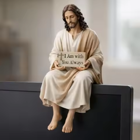 Unique Resin Material Jesus Resin Figurine Sitting Pose I Am with You Always Sign Jesus Christ Statu