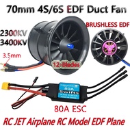 Hobbyocean 70mm BRUSHLESS EDF Duct Fan 12-Blades 4S 3400KV 6S 2300KV About 2200G Thrust for  RC JET 